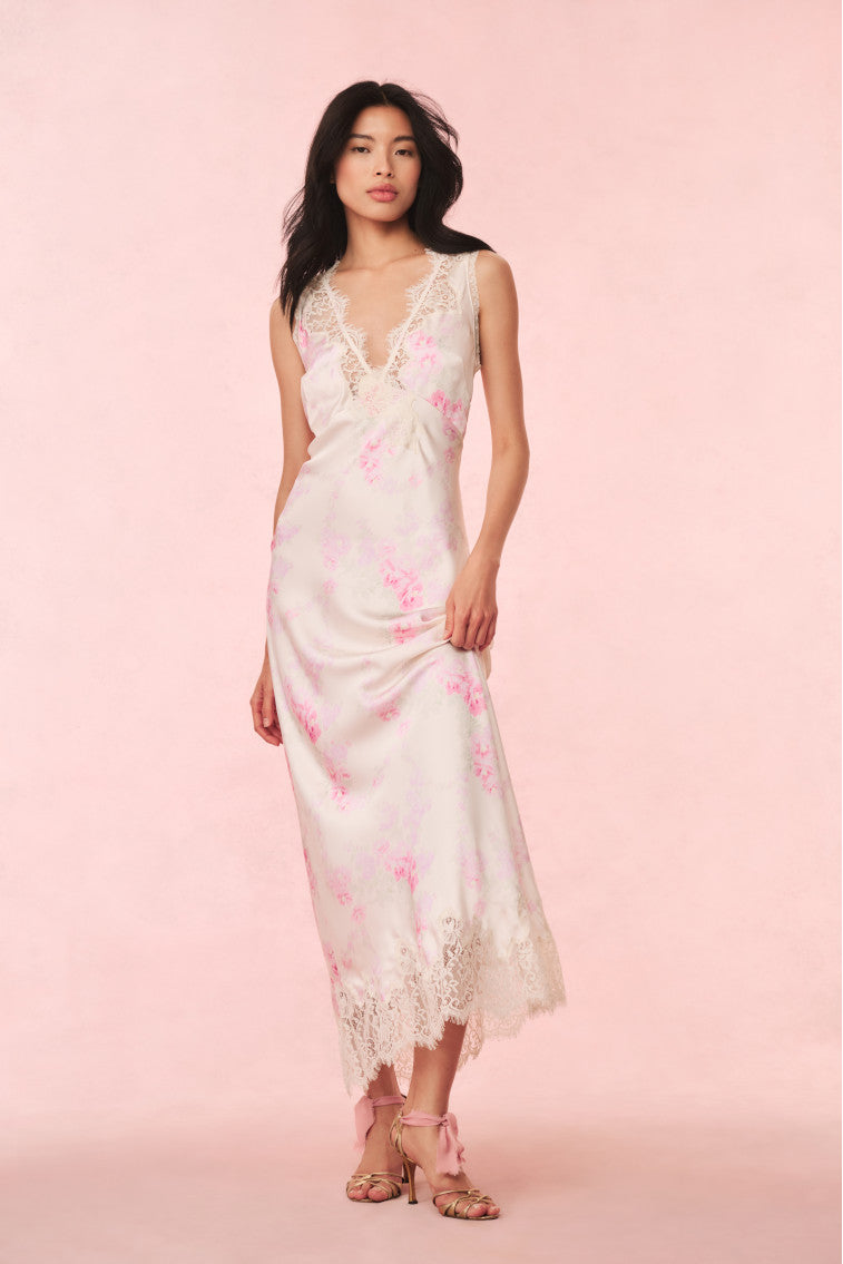 Serene Satin Lace-Trimmed Maxi Dress | Vanilla Sorbet