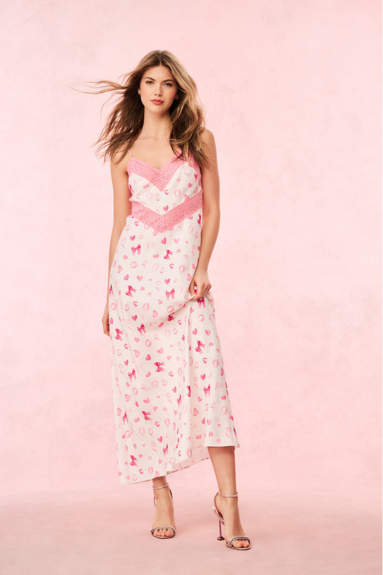 Serita Bow & Kiss Print Maxi Dress | Rosey Dream