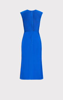 Sheer Fluted Stripe Flare Midi Dress | Bright Blue