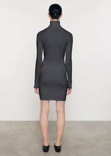 Silk Sweater Rib Turtleneck Mini Dress | Heather Charcoal