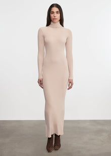 Silk Sweater Rib Ankle Turtleneck Dress | Jute