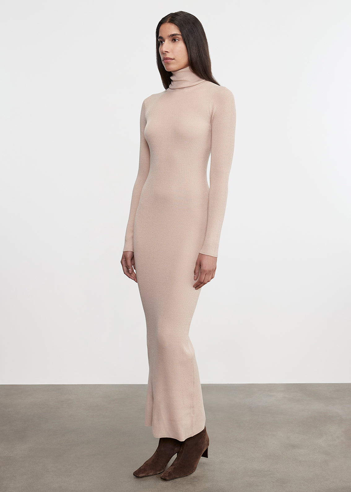 Silk Sweater Rib Ankle Turtleneck Dress | Jute