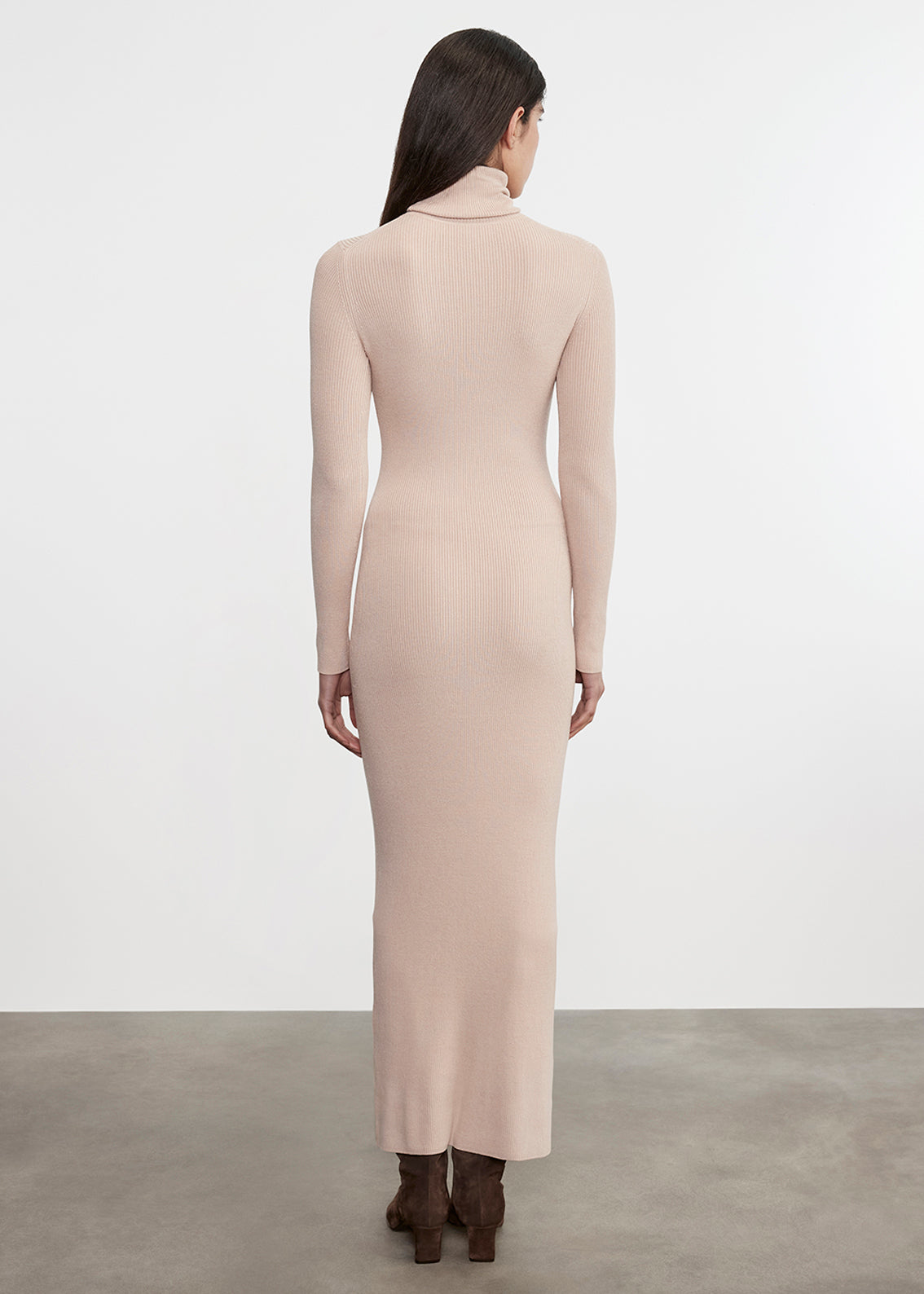 Silk Sweater Rib Ankle Turtleneck Dress | Jute