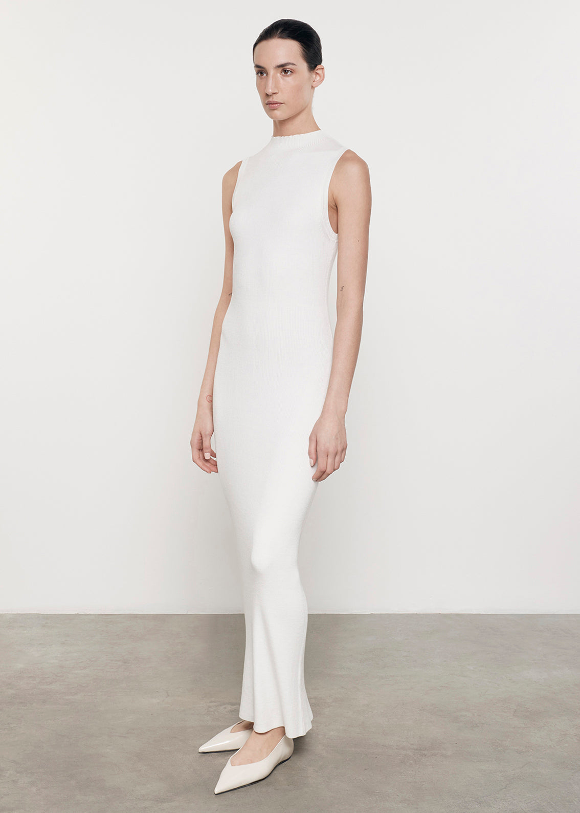 Silk Sweater Knit Mockneck Dress | Off White