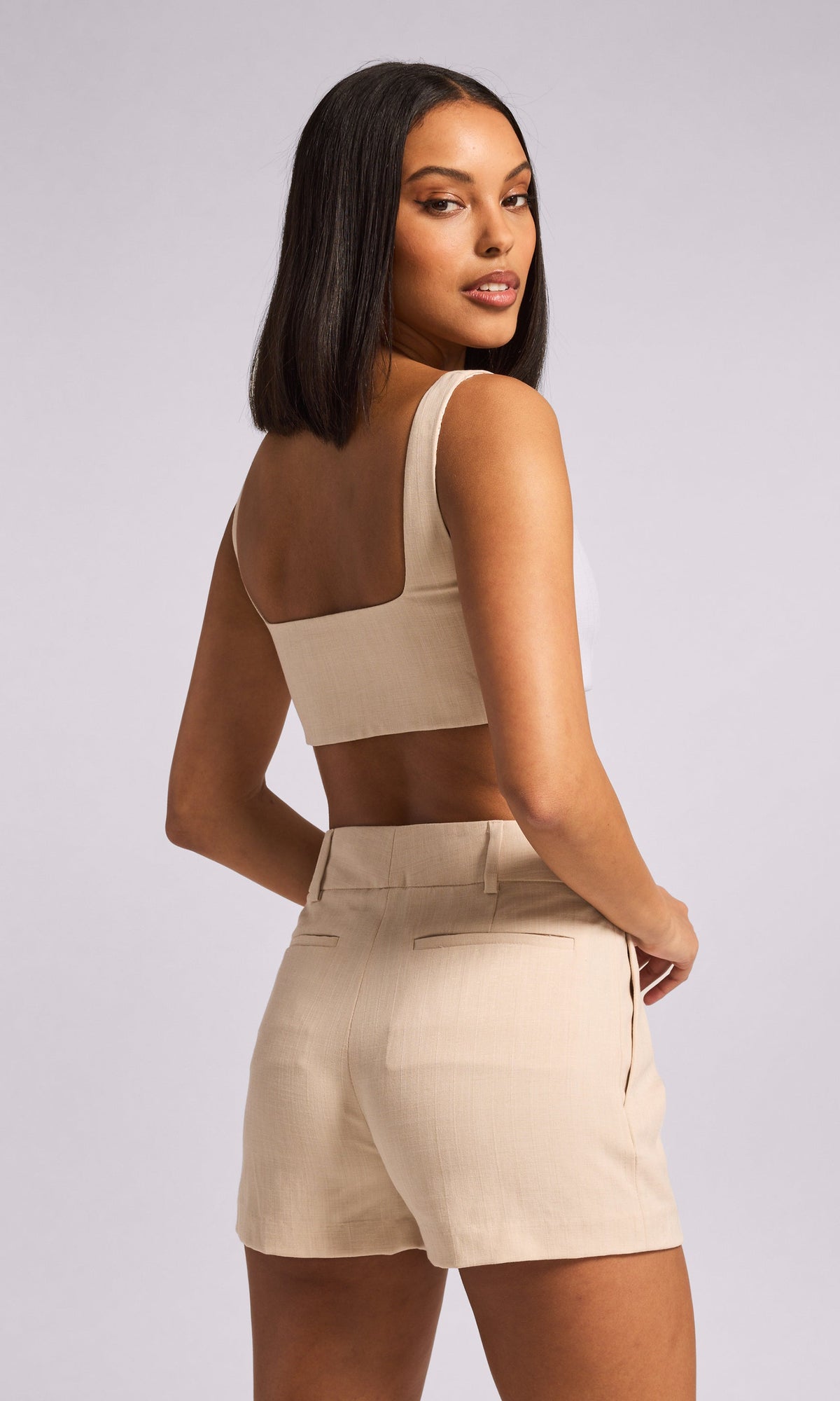 Delphine Light Suiting Crop Tank | Tan