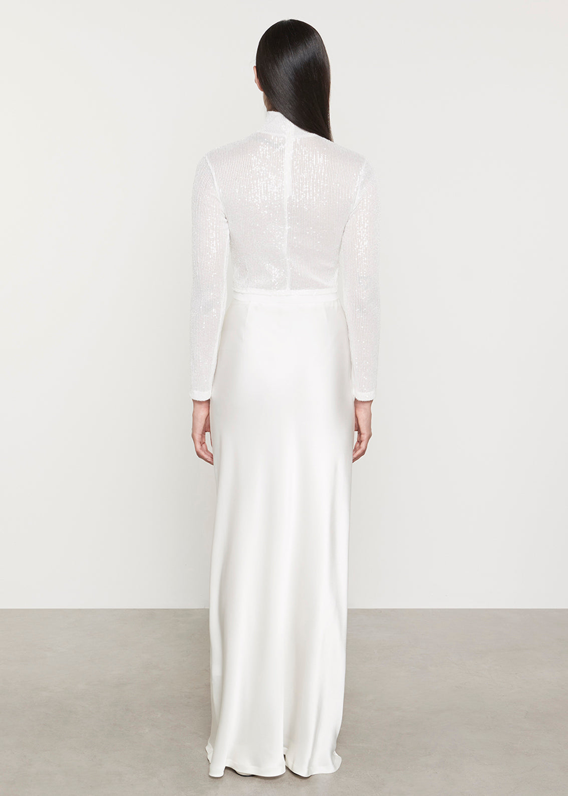 Sequin Cropped L/S Mock Neck | Off White