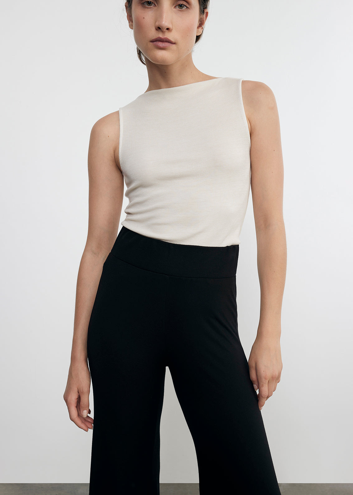 silk knit bias pant in black
