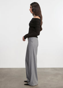 Silk Rib L/S Off-Shoulder Top | Black