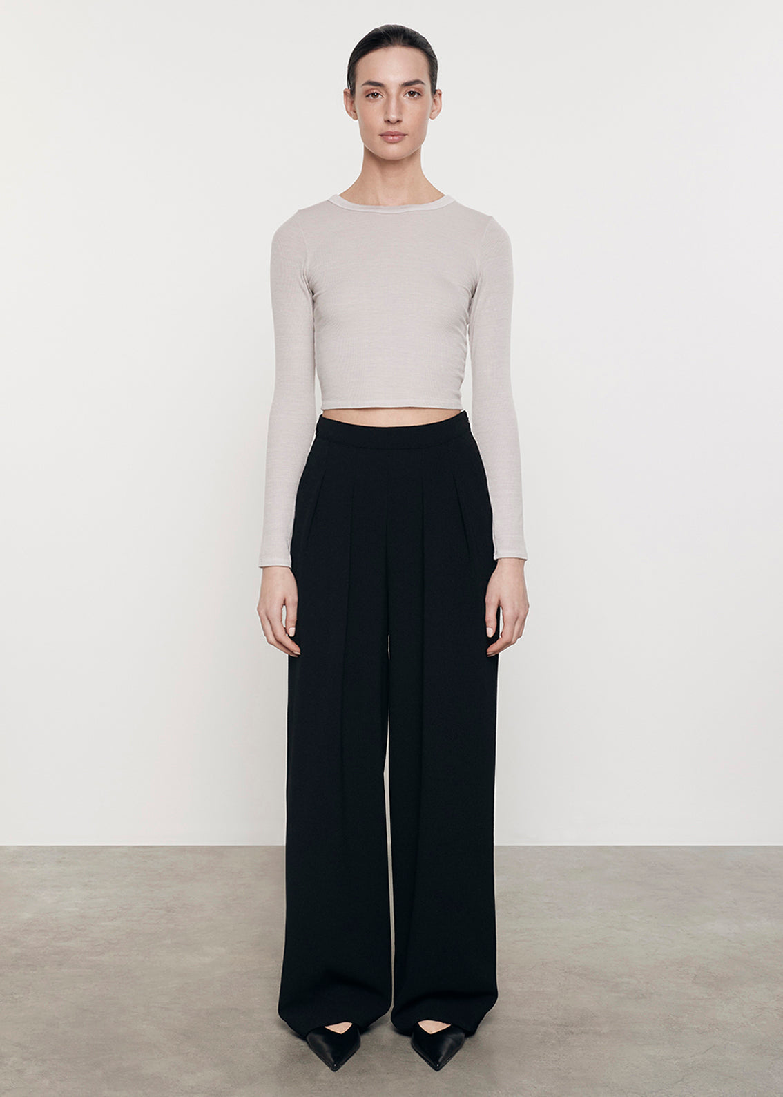 Silk Rib L/S Tuck Top | Salt
