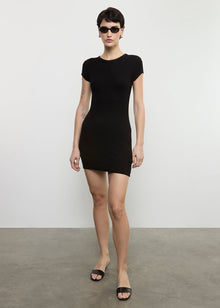 Silk Rib Cap Sleeve Mini | Black