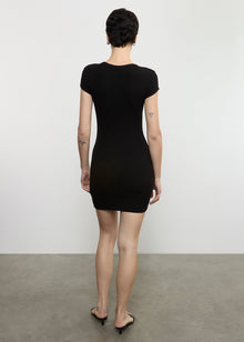 Silk Rib Cap Sleeve Mini | Black