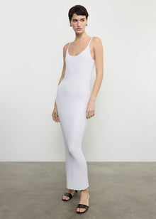 Silk Rib Lettuce Edge Dress | White