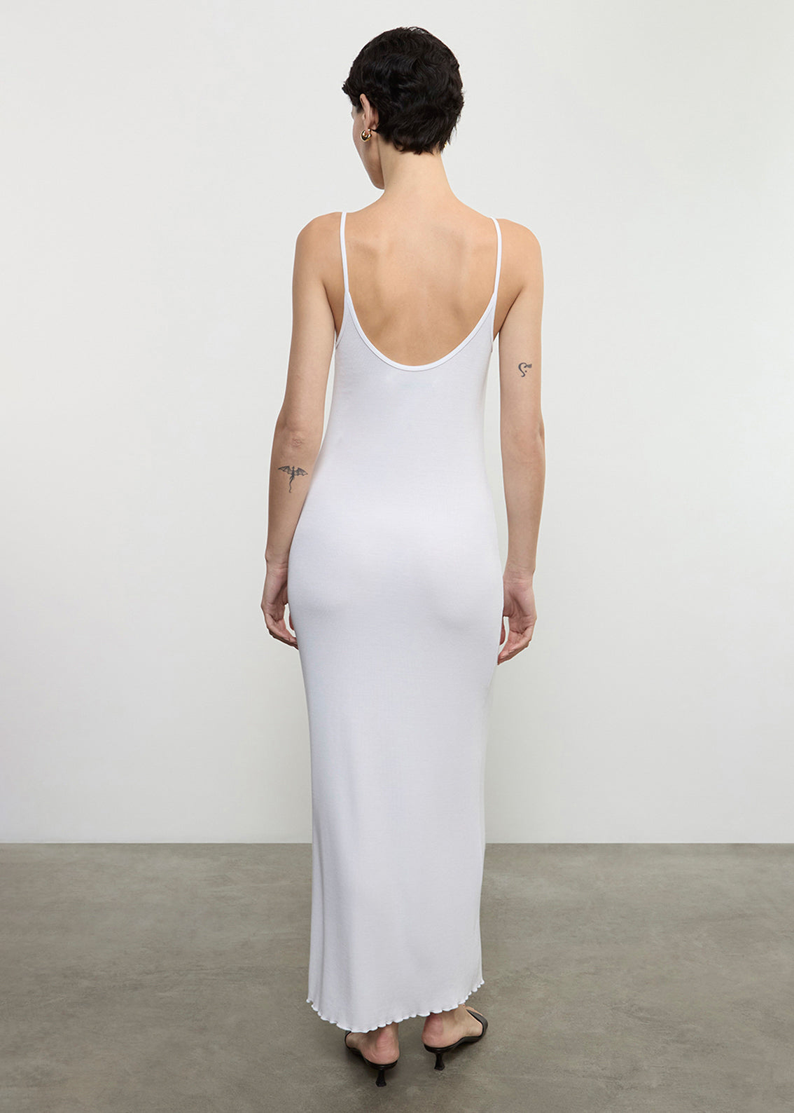 Silk Rib Lettuce Edge Dress | White