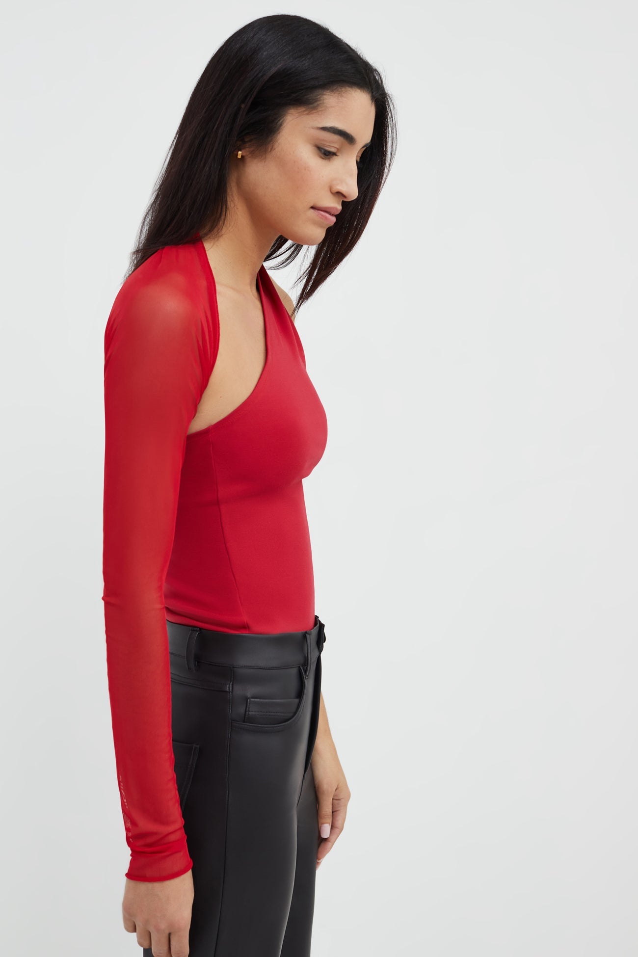 Manhattan Mesh Sleeve Top | Red Mesh