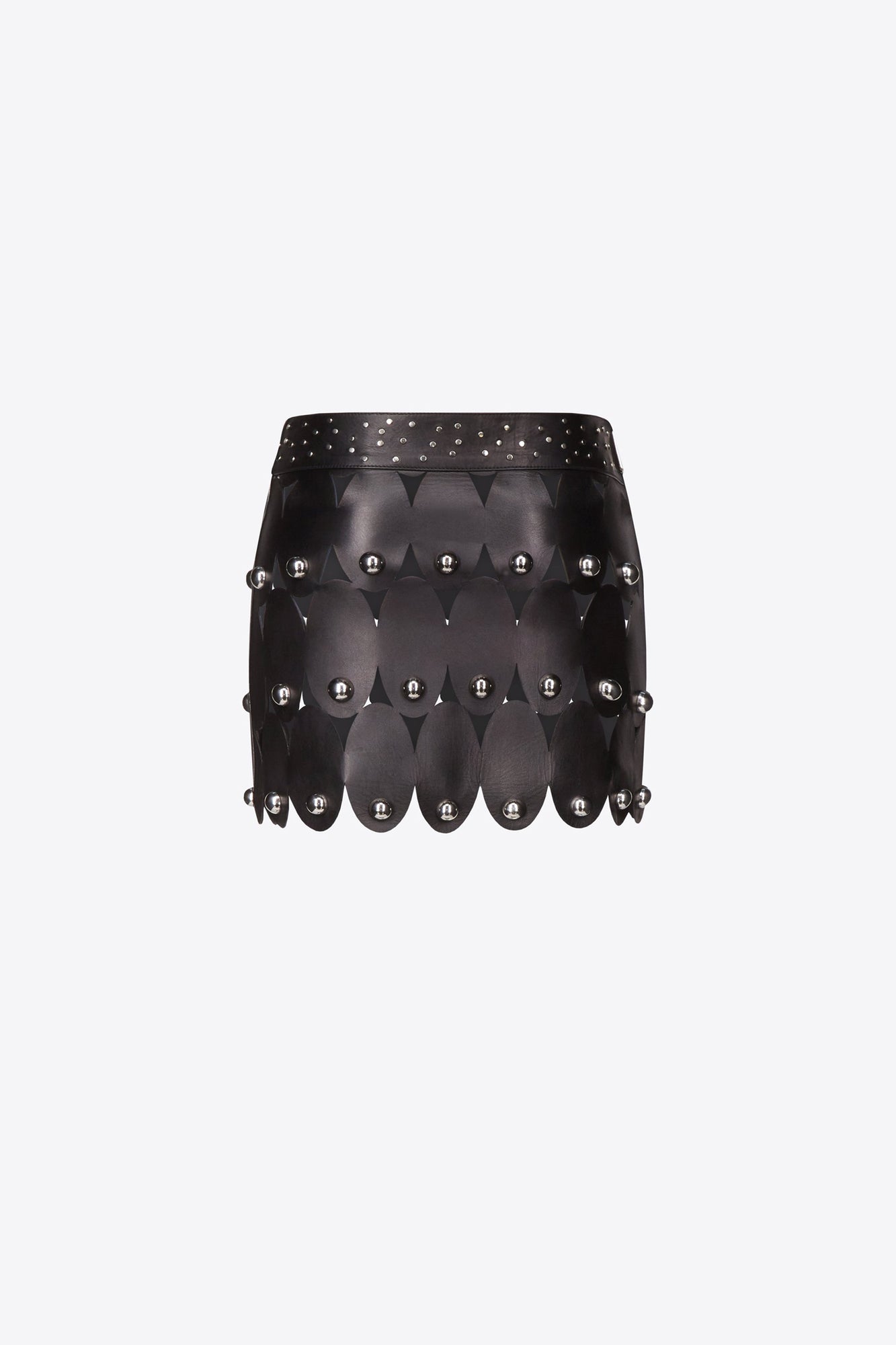 Studded Eye Leather Mini Skirt | Black