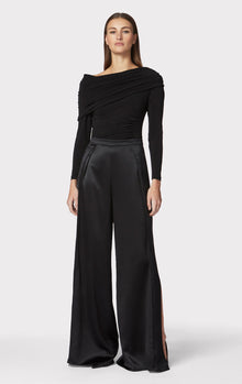 Icon High Waist Silk Wide Leg Pants | Black