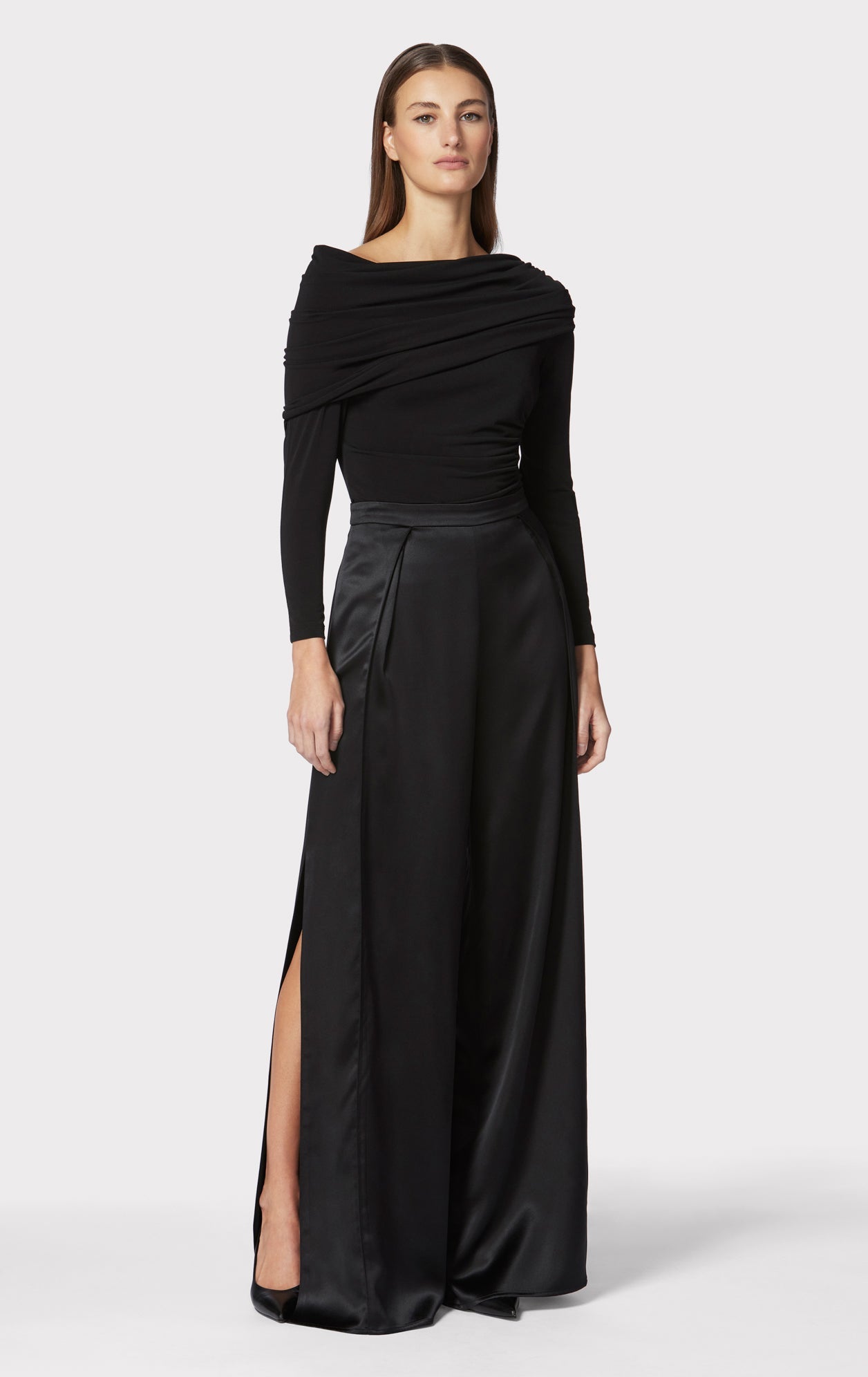 Icon High Waist Silk Wide Leg Pants | Black