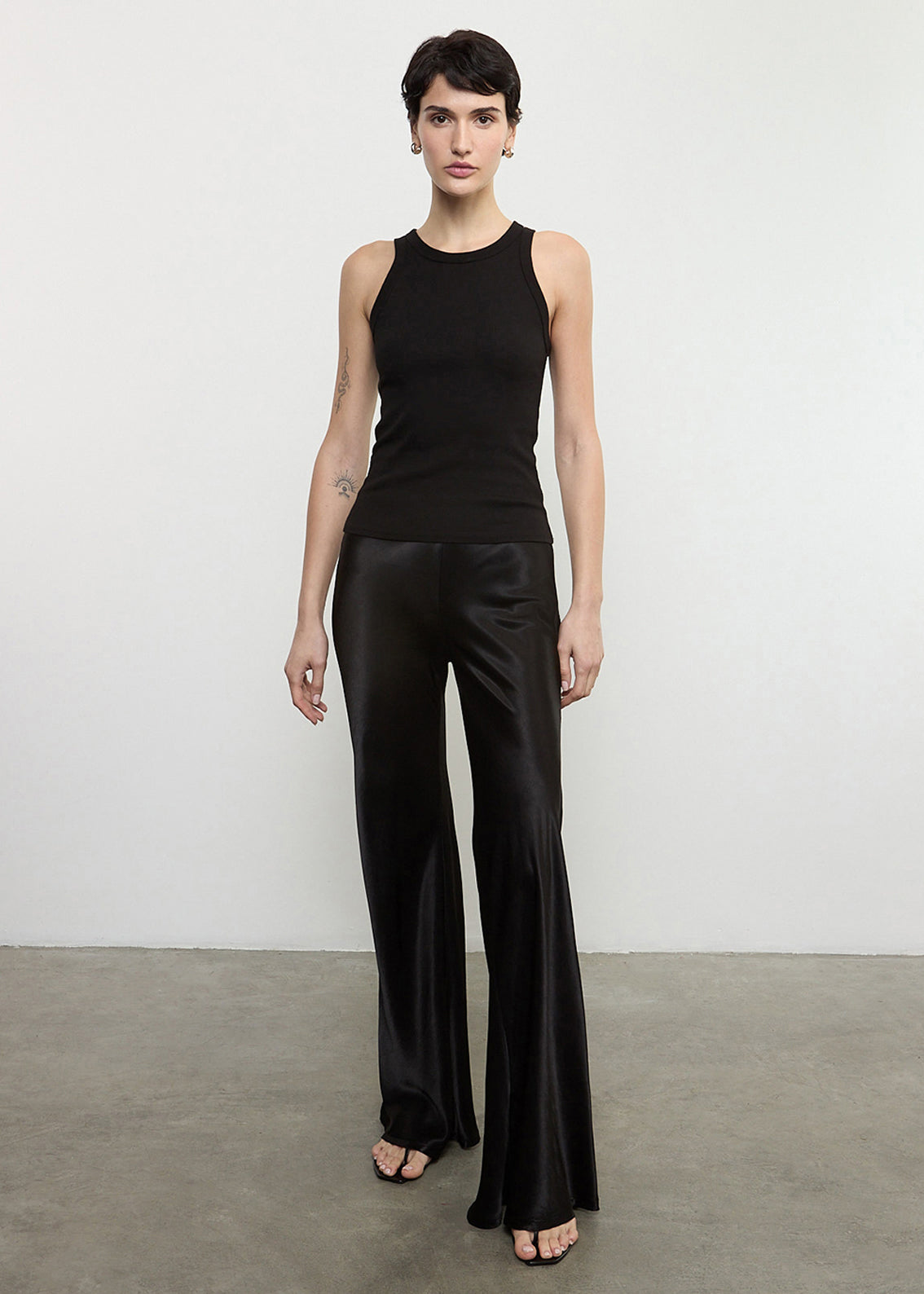 Satin Bias Cut Pant | Gunmetal