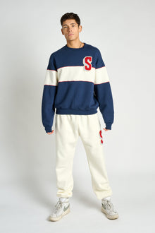 Soul by SoulCycle | Dakota Rugby Crew Neck W/ Chenille Patch | Navy/Cream