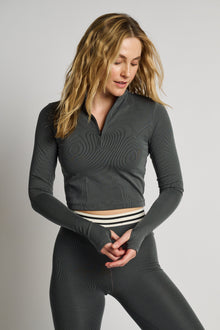 Splits59 | Stevie Active Rib Half Zip | Heather Grey