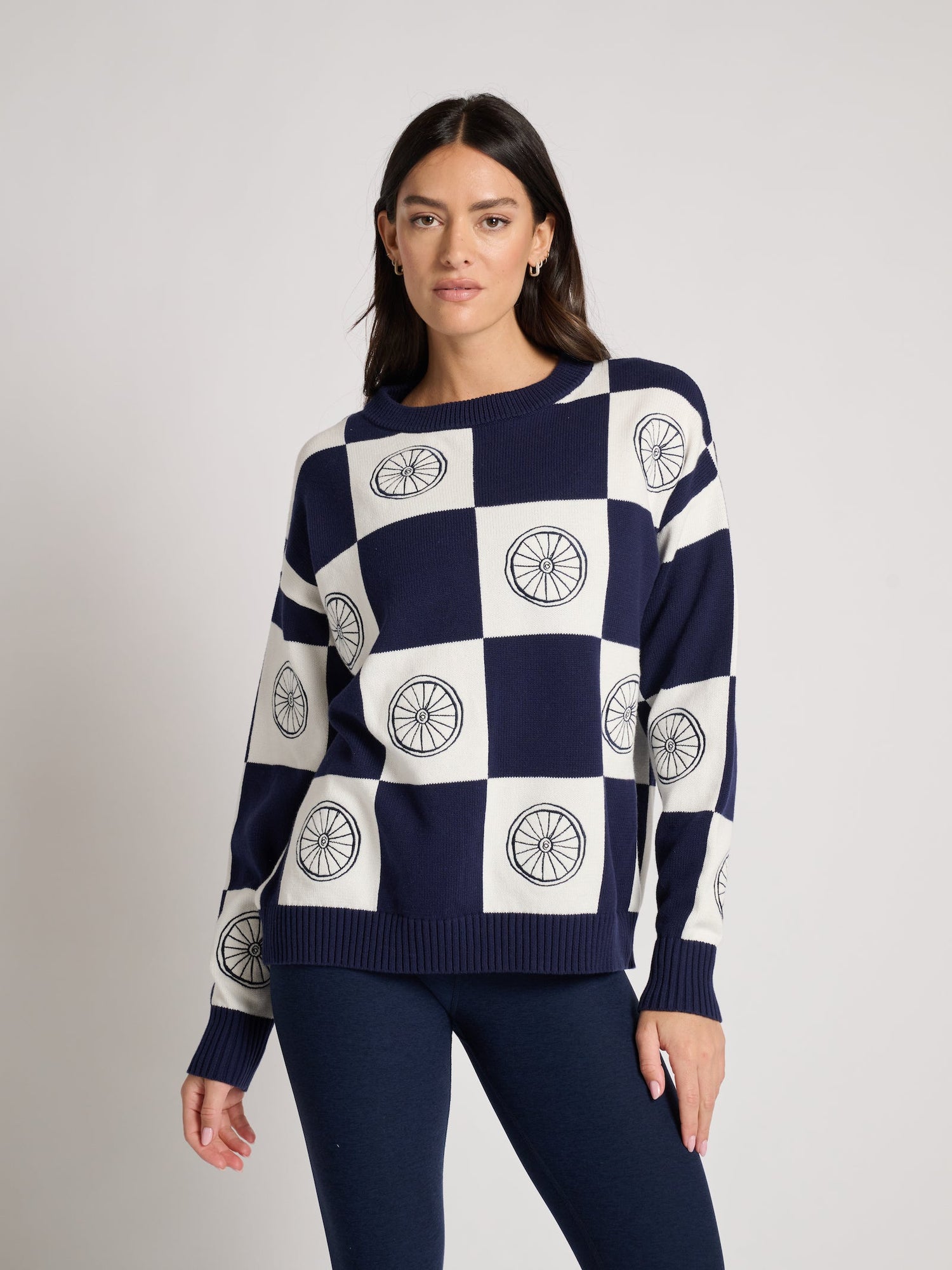 Ellsworth & Ivey | Riley Crewneck Wheel Sweater | True Navy