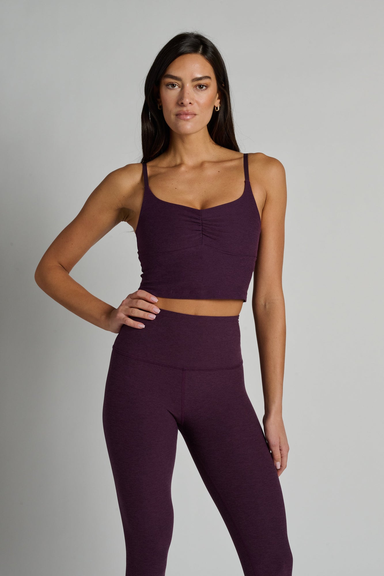 Beyond Yoga | Raise The Barre Shirred Tank | Eggplant Purple Heather