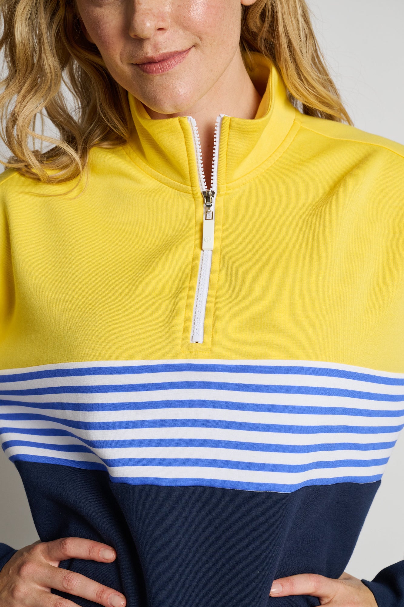 Addison Bay | Varsity Quarter Zip | Navy/Yellow