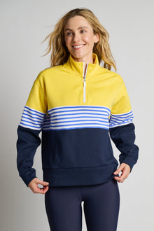 Addison Bay | Varsity Quarter Zip | Navy/Yellow