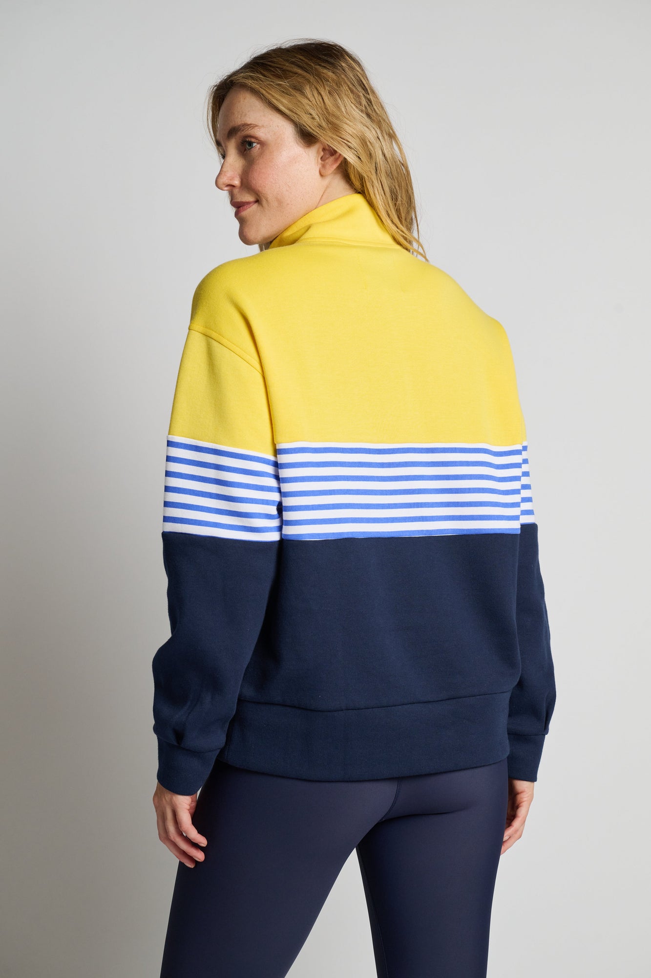 Addison Bay | Varsity Quarter Zip | Navy/Yellow