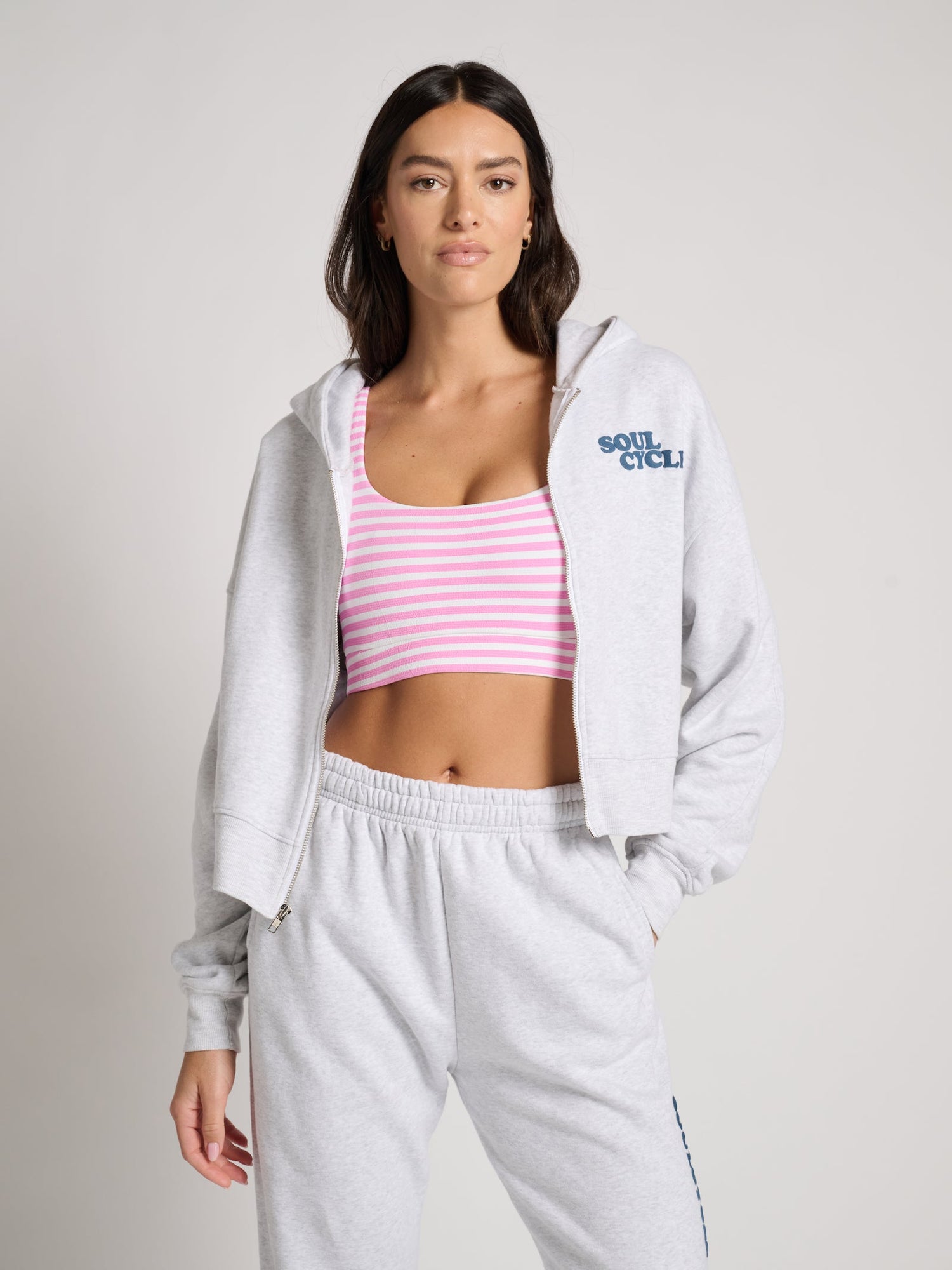 Soul by SoulCycle | Marissa Crop Zip | Light Heather Grey