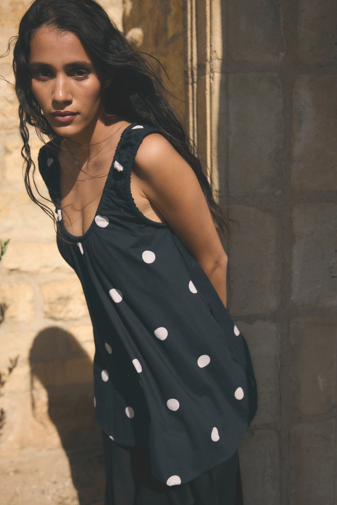 Aya | Saehee Lightweight Polka Dot Tunic Top in Size Small