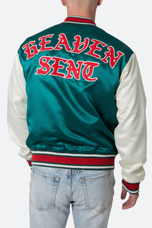 Satin Varsity Jacket | Green x White