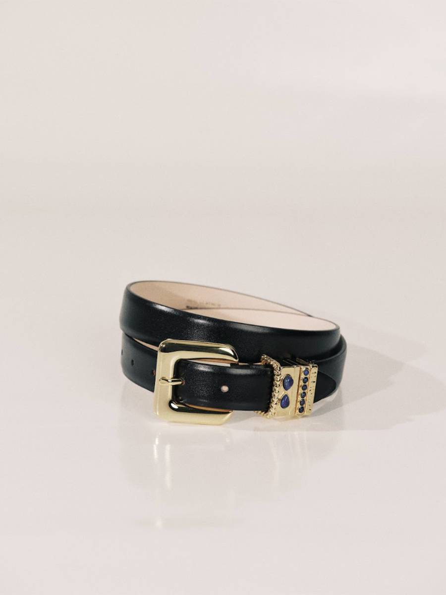 Mara Stone Belt | Black & 24K Gold & Azul Stone