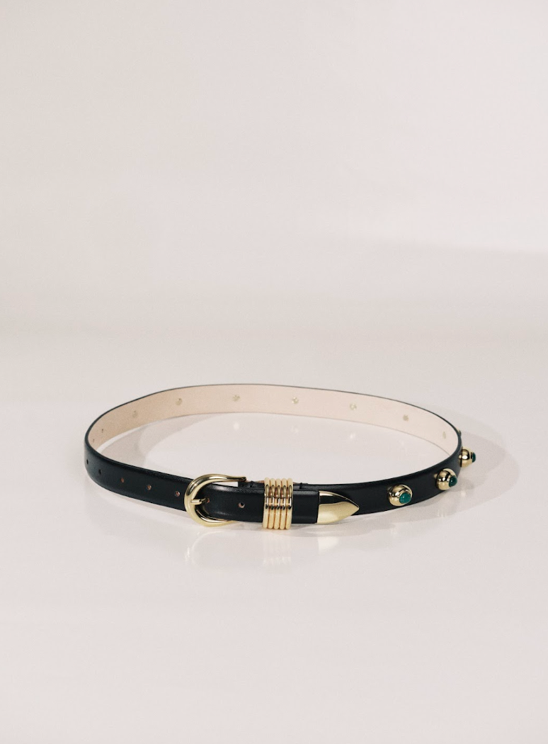 Hollyhock Stone Belt | Black 24K Gold & Emerald Stone