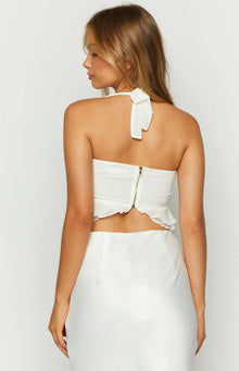 Seas Chiffon Crop Top | White