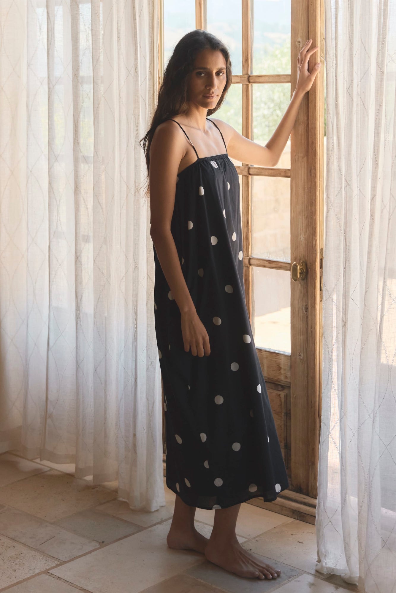Aya | Selene Lightweight Polka Dot Maxi Dress in Size Small