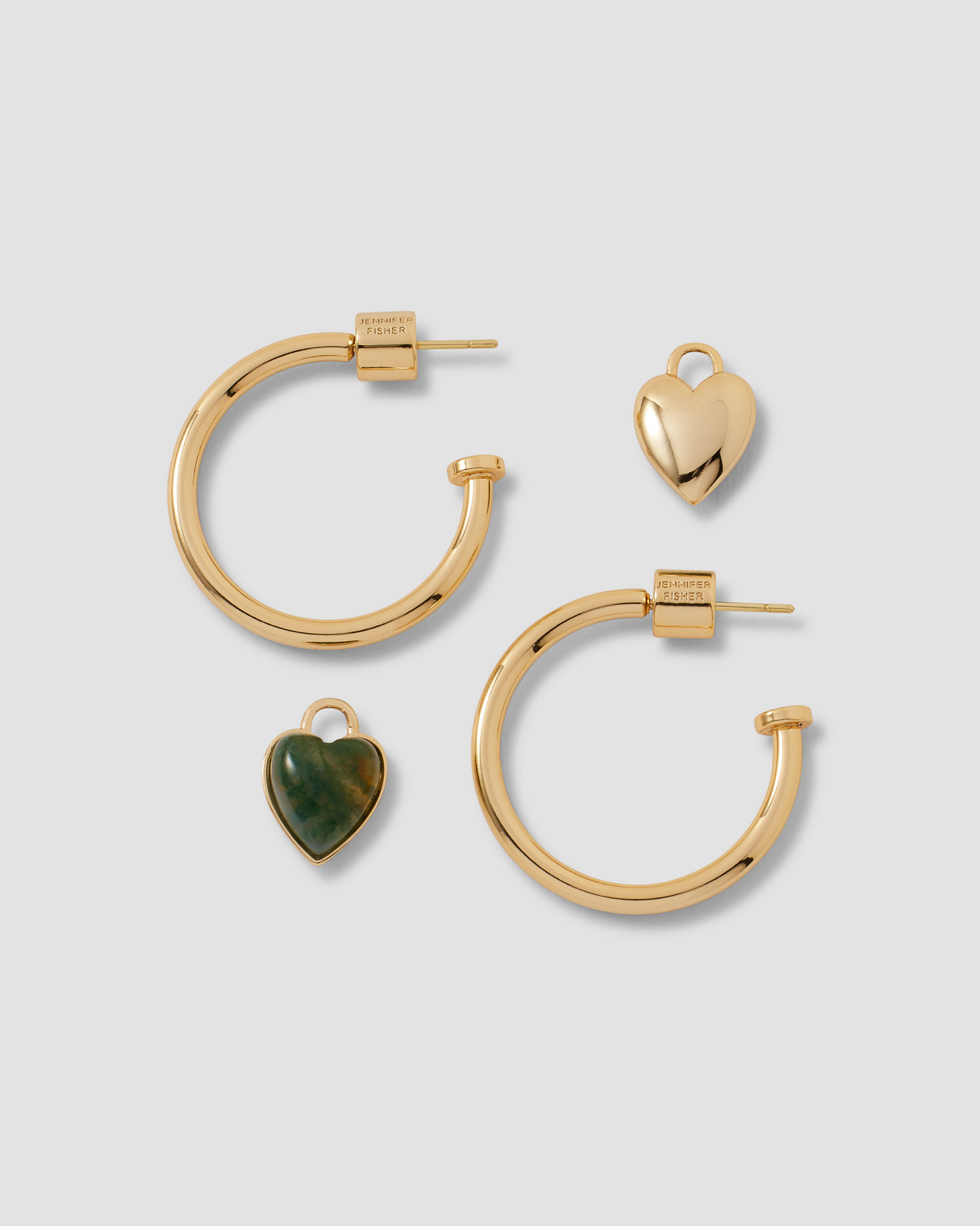 Semi-Precious Convertible Heart Huggies earring - styled on model | gold huggie earrings