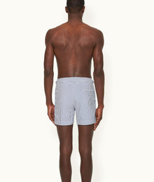 Setter Seersucker Shorter-Length Swim Shorts Woven | Blueberry/White Stripe