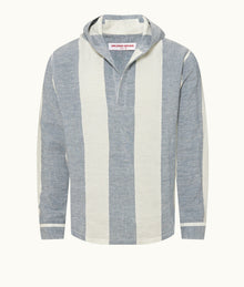 Shanklin Relaxed Fit Overhead Hooded Stripe Linen Shirt | Bergamo Blue/White Stripe