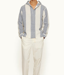 Shanklin Relaxed Fit Overhead Hooded Stripe Linen Shirt | Bergamo Blue/White Stripe