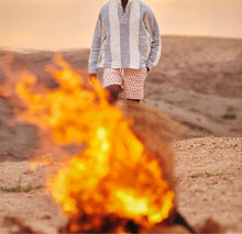 Shanklin Relaxed Fit Overhead Hooded Stripe Linen Shirt | Bergamo Blue/White Stripe