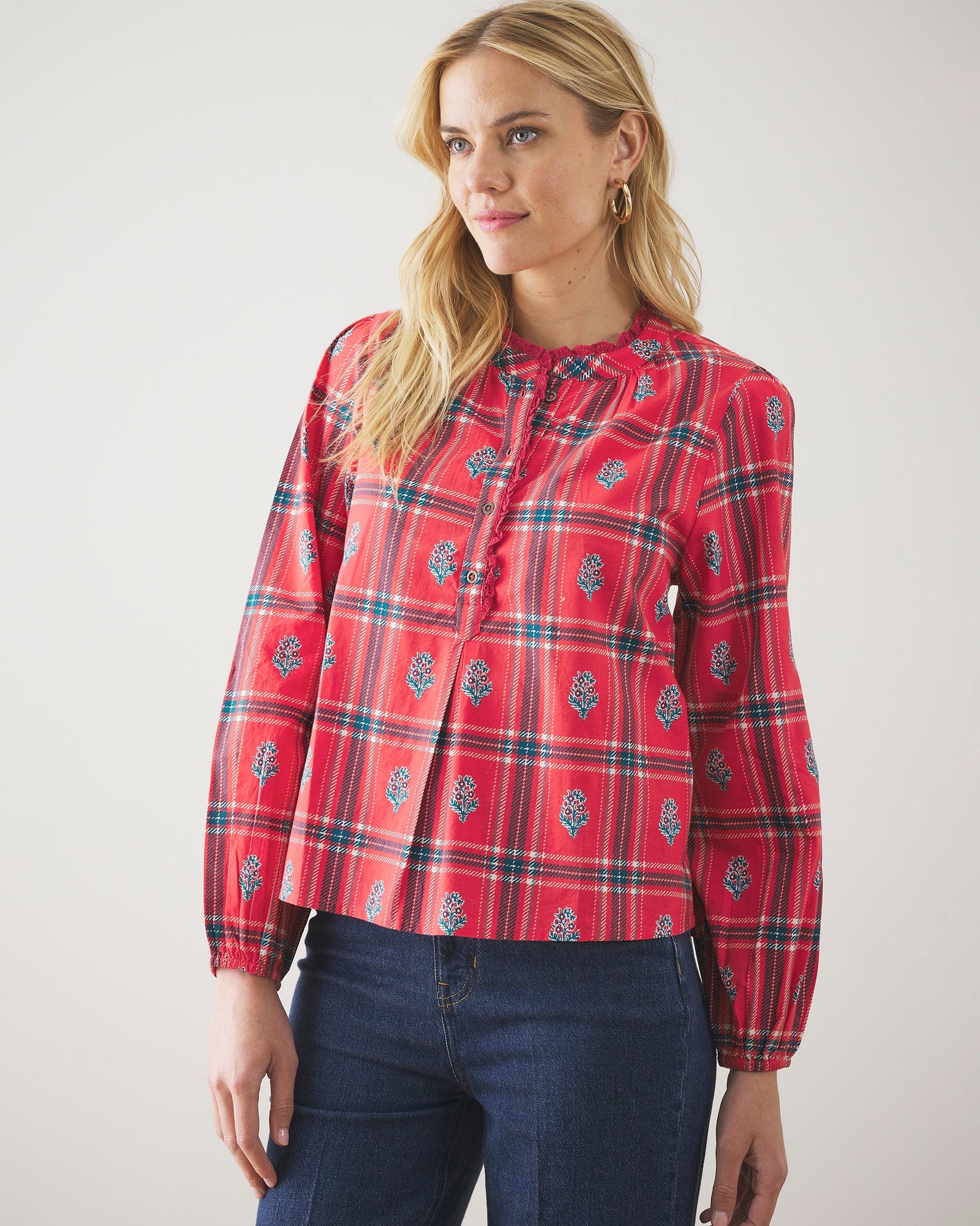 Nostalgia Plaid - On the Books Blouse - Joyful Red - Printfresh