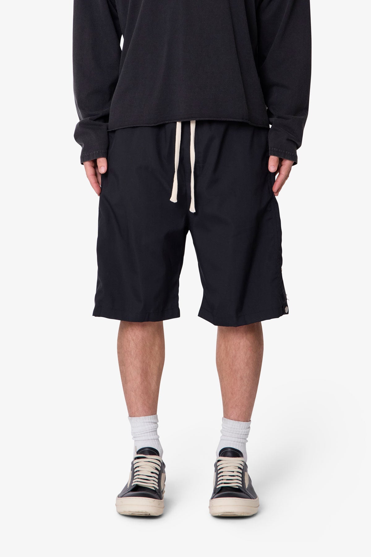 Side Snap Nylon Shorts | Black