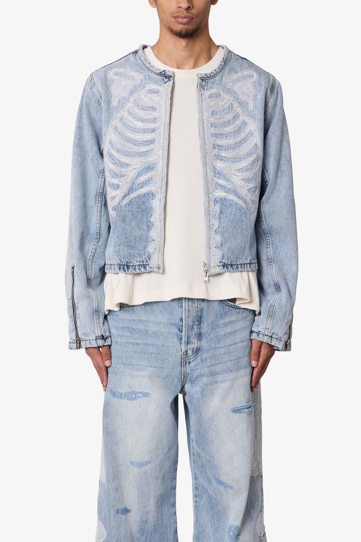 Skeleton Moto Jacket | Washed Blue