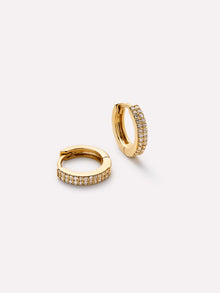 Double Row Huggies Hoop Earrings | 10K Solid Gold | Diamonds