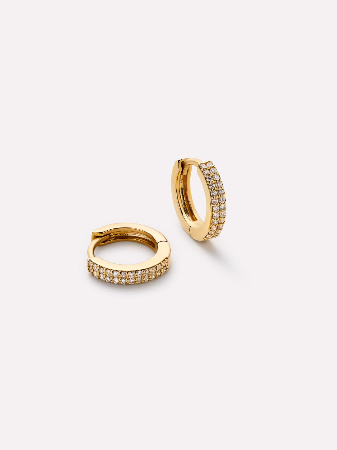 Double Row Huggies Hoop Earrings | 10K Solid Gold | Diamonds