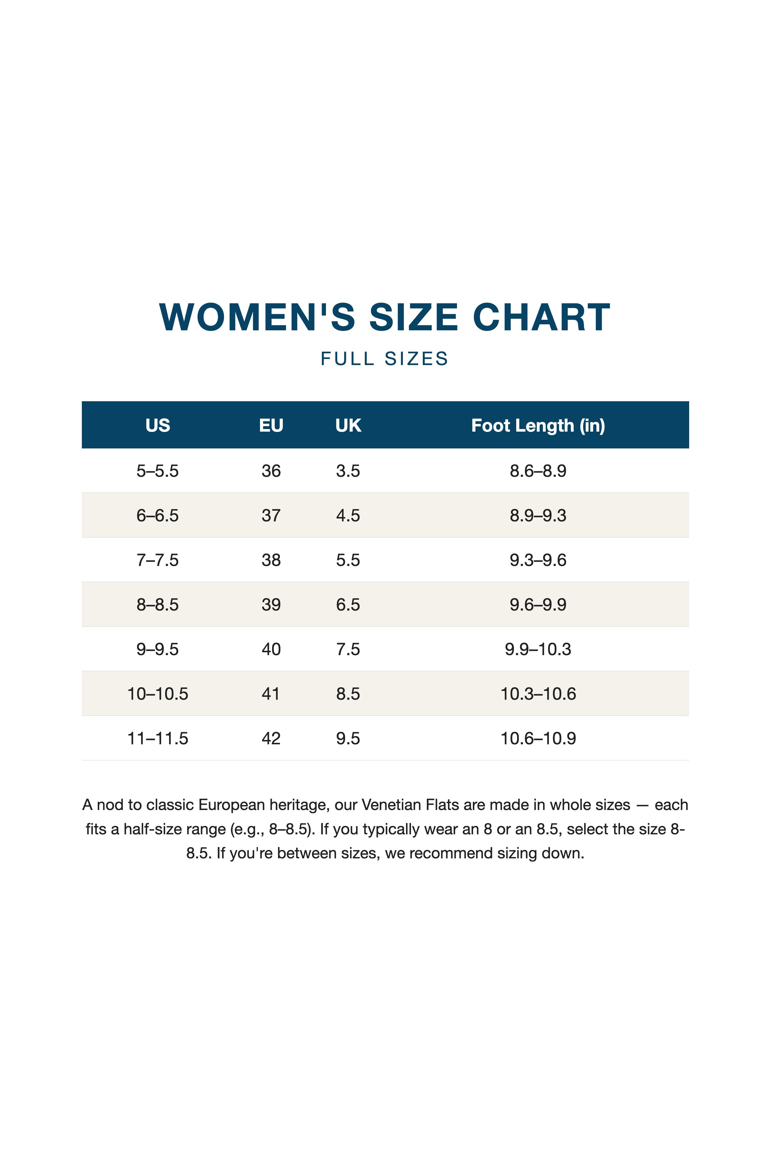 Product size guide