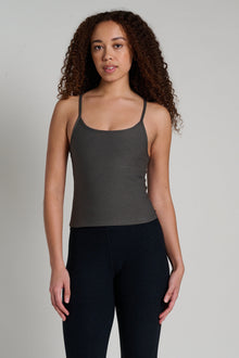 Beyond Yoga | Spacedye Forever Waist Length Tank | Dusty Forest Heather