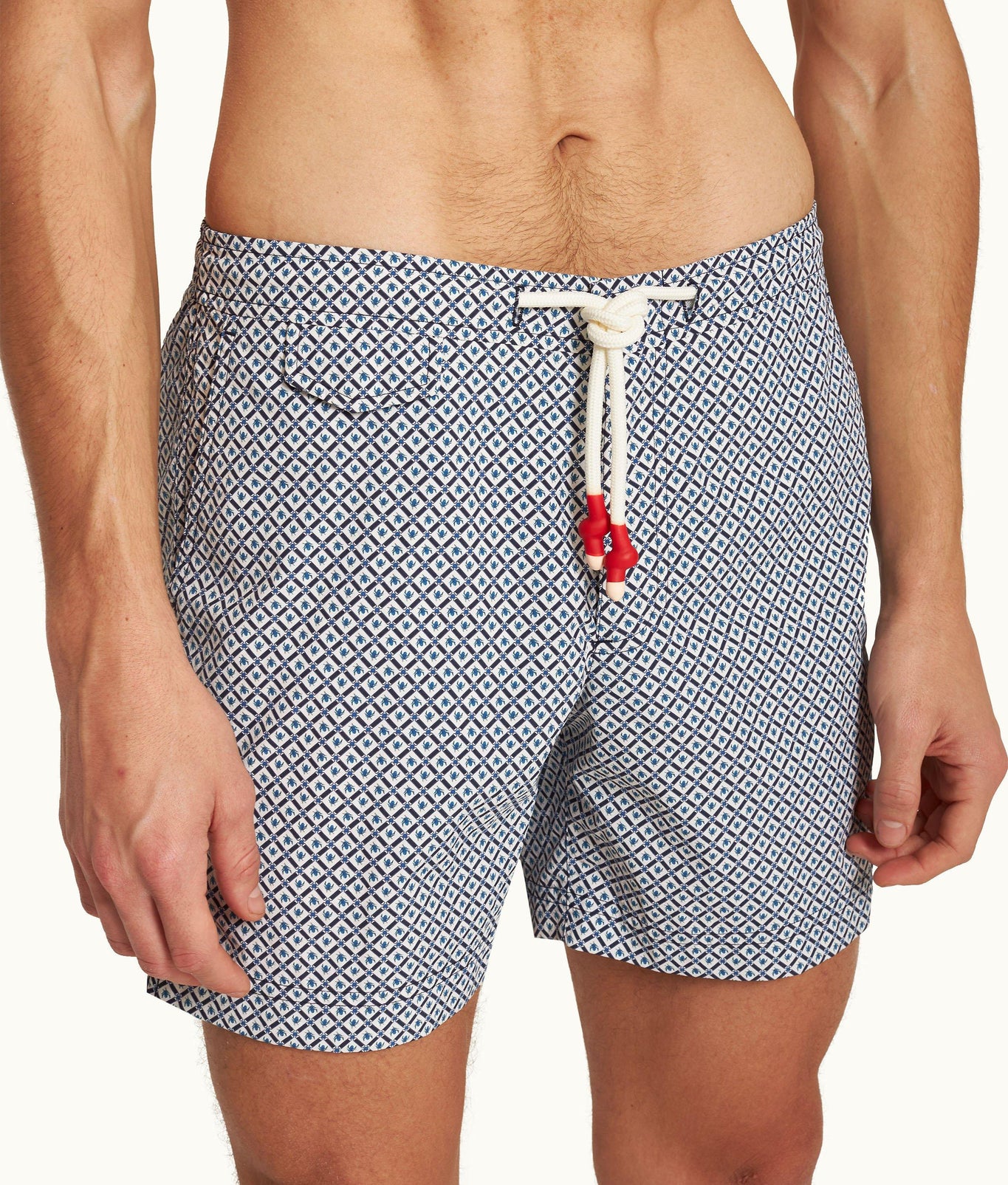 Standard Geo Print Mid-Length Drawcord Swim Shorts | Springfield Blue/White Sand