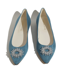 Stevie Ballerina Flats in Blue Silk Moire - Loren Hope